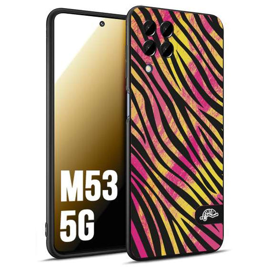 CUSTOMIZZA - Custodia cover nera morbida in tpu compatibile per Samsung M53 5G zebrata maculata a rilievo soft touch donna fucsia gialla