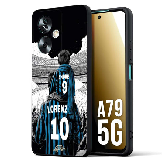 CUSTOMIZZA - Custodia cover nera morbida in tpu compatibile per Oppo A79 5G personalizzata calcio football padre e figlio calciatori nerazzurra