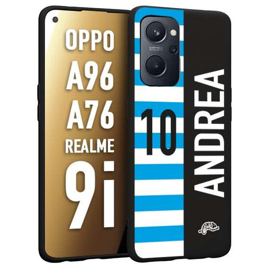 CUSTOMIZZA - Custodia cover nera morbida in tpu compatibile per Oppo Realme 9i - A96 - A76 personalizzata calcio football nome e numero calciatori biancazzurri