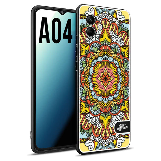 CUSTOMIZZA - Custodia cover nera morbida in tpu compatibile per Samsung A04 mandala colorato fiore nuvole arancione