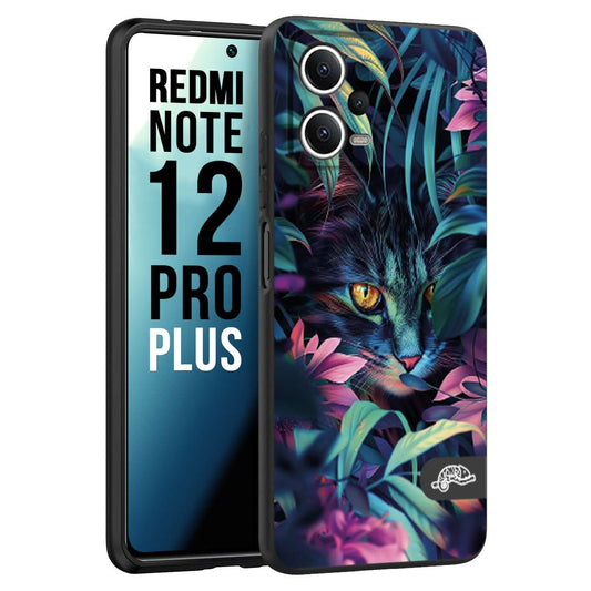 CUSTOMIZZA - Custodia cover nera morbida in tpu compatibile per Xiaomi Redmi Note 12 PRO PLUS animali color giungla tropicale occhio di gatto colori vibranti disegnato