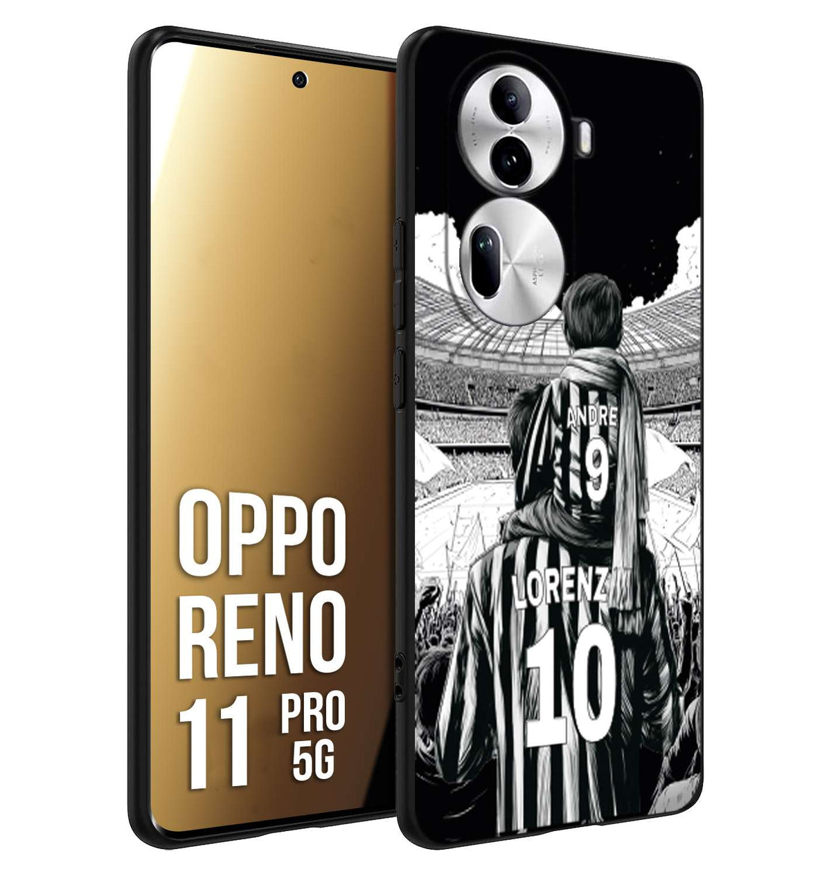 CUSTOMIZZA - Custodia cover nera morbida in tpu compatibile per Oppo Reno 11 PRO 5G personalizzata calcio football nome e numero calciatori bianconeri bianca e nera