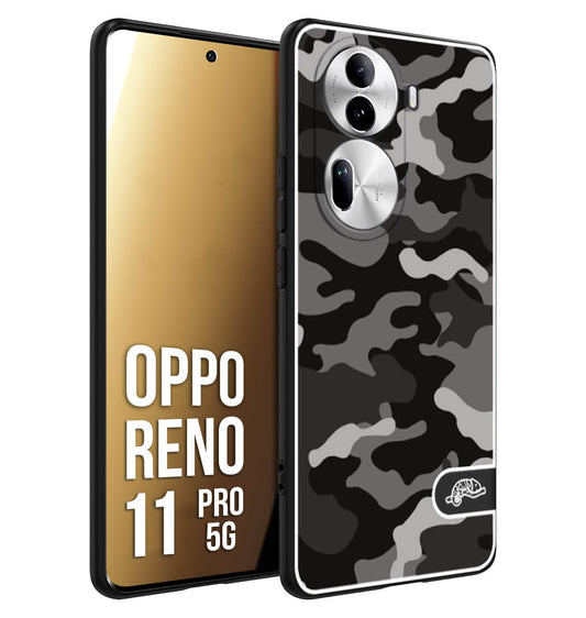 CUSTOMIZZA - Custodia cover nera morbida in tpu compatibile per Oppo Reno 11 PRO 5G camouflage mimetico militare nero black grigio
