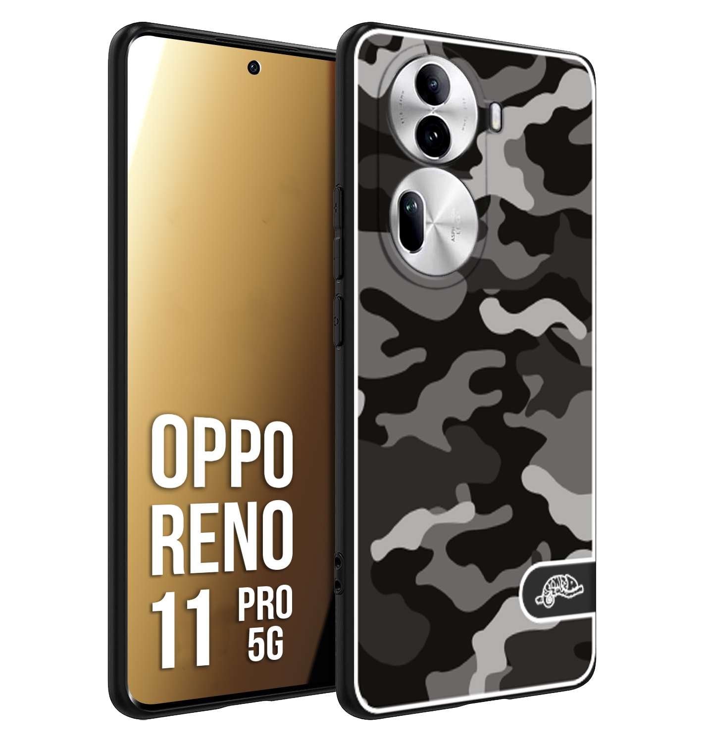 CUSTOMIZZA - Custodia cover nera morbida in tpu compatibile per Oppo Reno 11 PRO 5G camouflage mimetico militare verde green