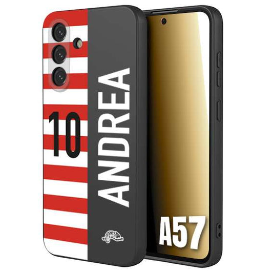 CUSTOMIZZA - Custodia cover nera morbida in tpu compatibile per Samsung A57 personalizzata calcio football nome e numero calciatori bianco rossa