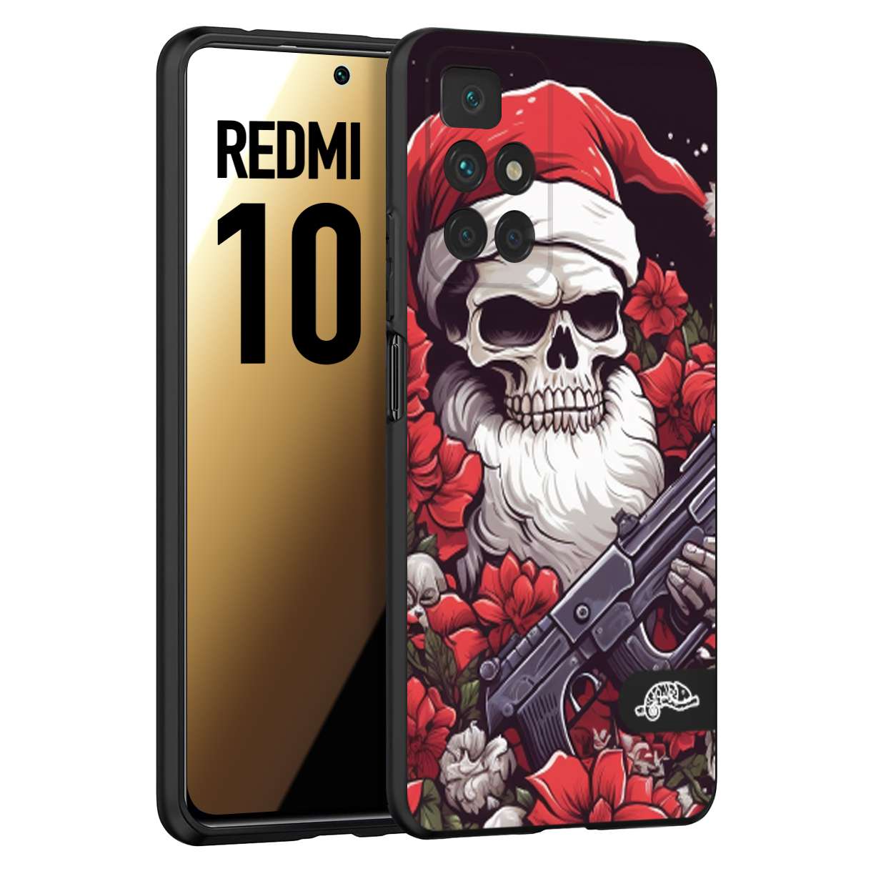 CUSTOMIZZA - Custodia cover nera morbida in tpu compatibile per Xiaomi Redmi 10 teschio natale santa claus fiori tattoo disegnato