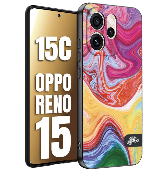 CUSTOMIZZA - Custodia cover nera morbida in tpu compatibile per Oppo Reno 15 - Reno 15Ccolorata fantasia vortice marmo onde verde fucsia gialla