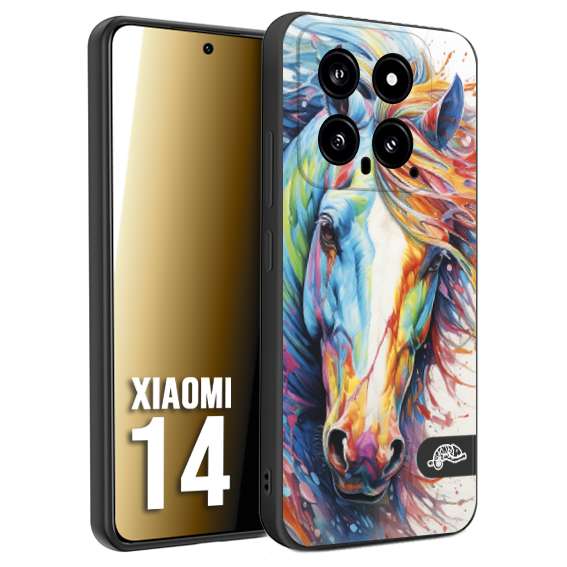 CUSTOMIZZA - Custodia cover nera morbida in tpu compatibile per Xiaomi 14 animali color cavallo horse viso colori vibranti disegnato schizzo