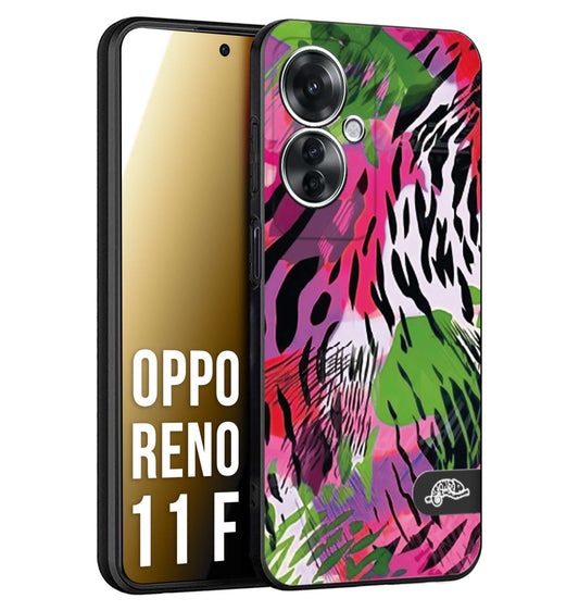 CUSTOMIZZA - Custodia cover nera morbida in tpu compatibile per Oppo Reno 11 F 5G leopardato tigrato tiger colorata summer color verde fucsia