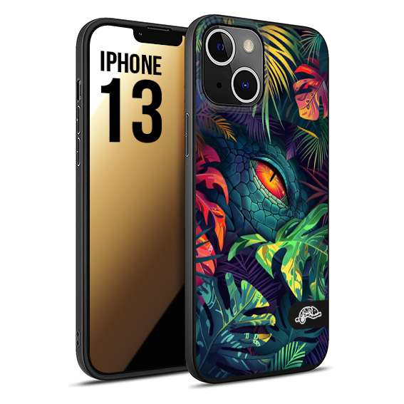 CUSTOMIZZA - Custodia cover nera morbida in tpu compatibile per iPhone 13 animali color giungla tropicale occhio di coccodrillo alligatore disegnato