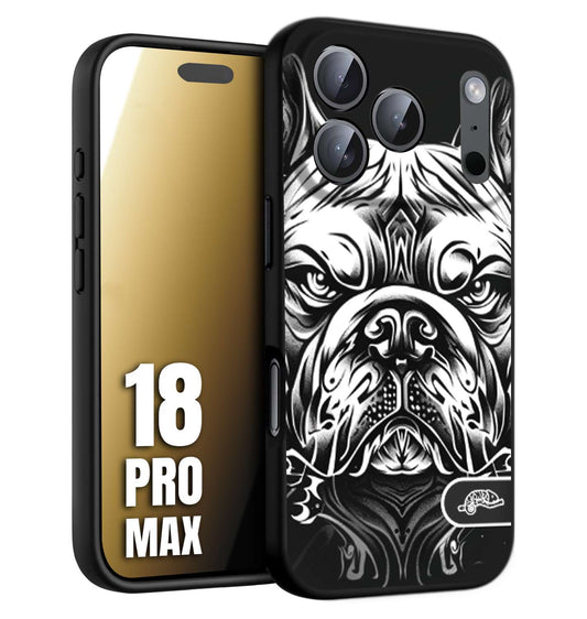 CUSTOMIZZA - Custodia cover nera morbida in tpu compatibile per iPhone 18 PRO MAX bulldog bianco a rilievo disegnato tattoo tatuaggio