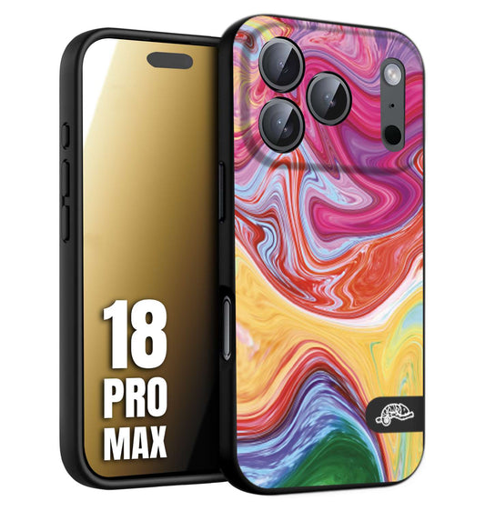 CUSTOMIZZA - Custodia cover nera morbida in tpu compatibile per iPhone 18 PRO MAX colorata fantasia vortice marmo onde verde fucsia gialla