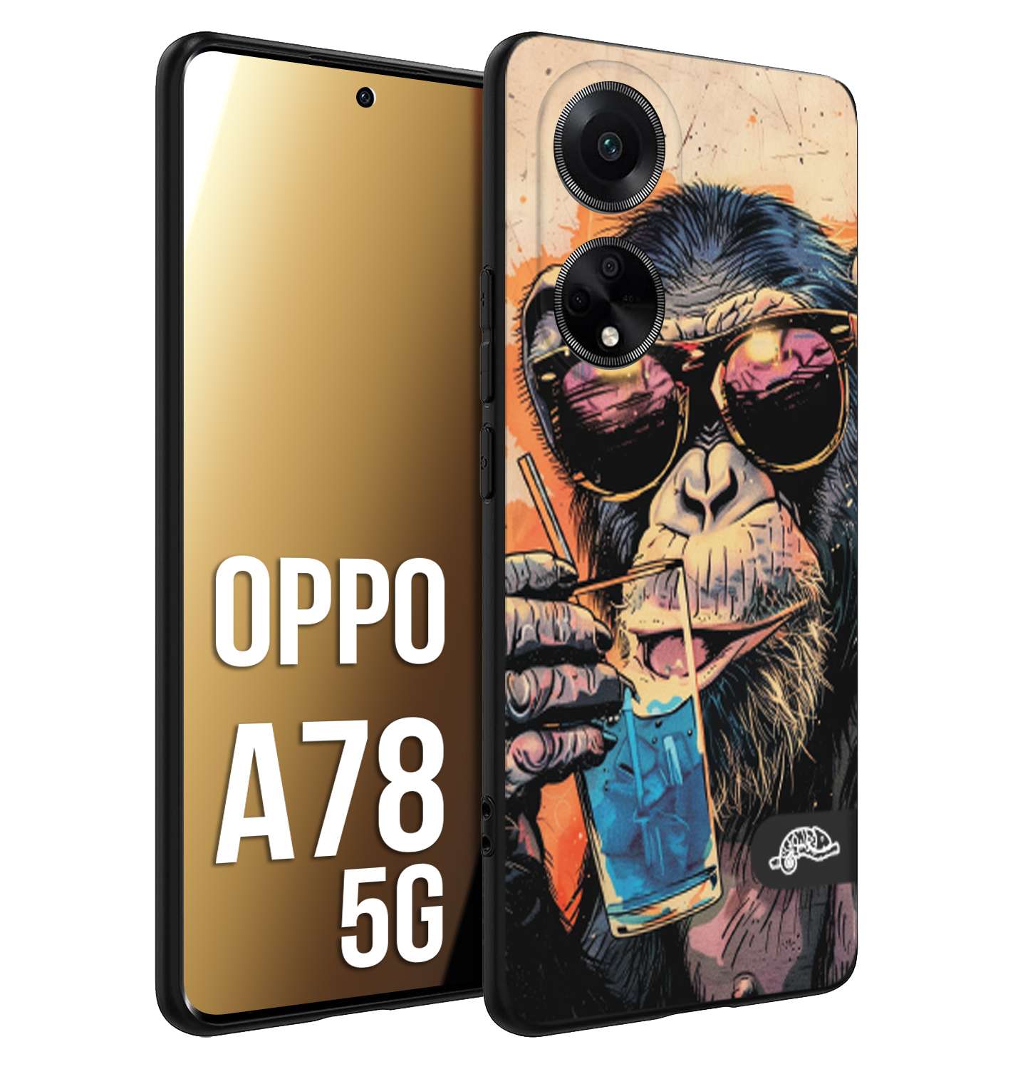 CUSTOMIZZA - Custodia cover nera morbida in tpu compatibile per Oppo A78 5G estate disegnata cocktails animali simpatici scimmia monkey negroni