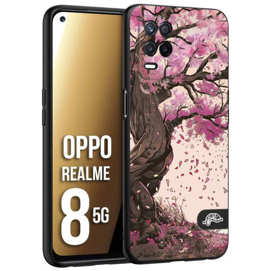 CUSTOMIZZA - Custodia cover nera morbida in tpu compatibile per Realme 8 5G giapponese colori morbidi fiori di ciliegio rosa disegnata
