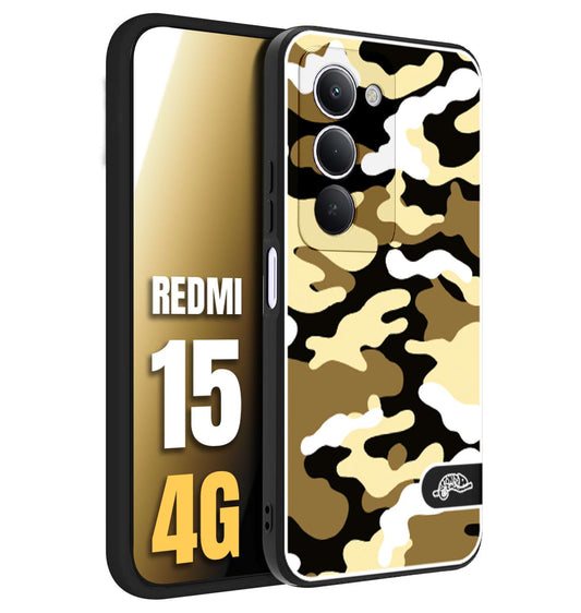 CUSTOMIZZA - Custodia cover nera morbida in tpu compatibile per Xiaomi Redmi 15 4G camouflage mimetico militare giallo desert brown