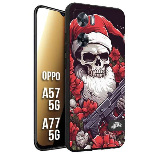 CUSTOMIZZA - Custodia cover nera morbida in tpu compatibile per Oppo A57 5G - A77 5G teschio natale santa claus fiori tattoo disegnato