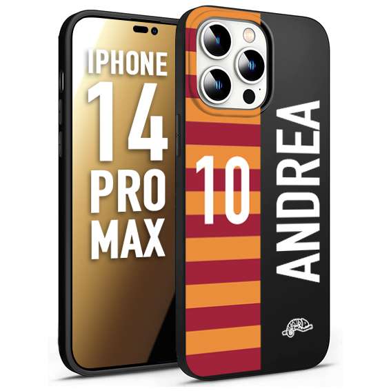 CUSTOMIZZA - Custodia cover nera morbida in tpu compatibile per iPhone 14 PRO MAX personalizzata calcio football nome e numero calciatori giallo rossi