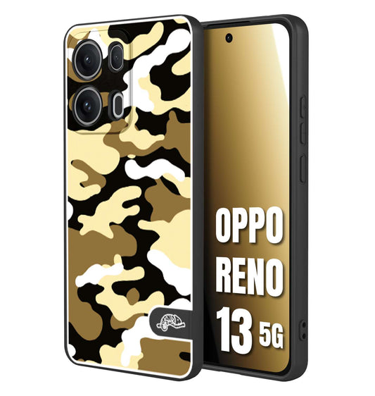 CUSTOMIZZA - Custodia cover nera morbida in tpu compatibile per Oppo Reno 13 5G camouflage mimetico militare giallo desert brown