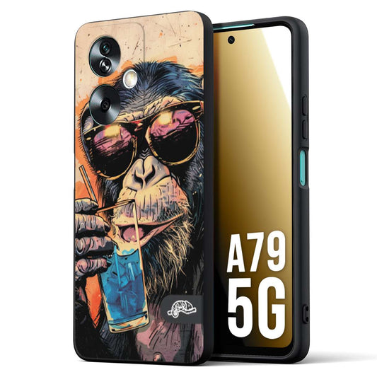 CUSTOMIZZA - Custodia cover nera morbida in tpu compatibile per Oppo A79 5G estate disegnata cocktails animali simpatici scimmia monkey negroni