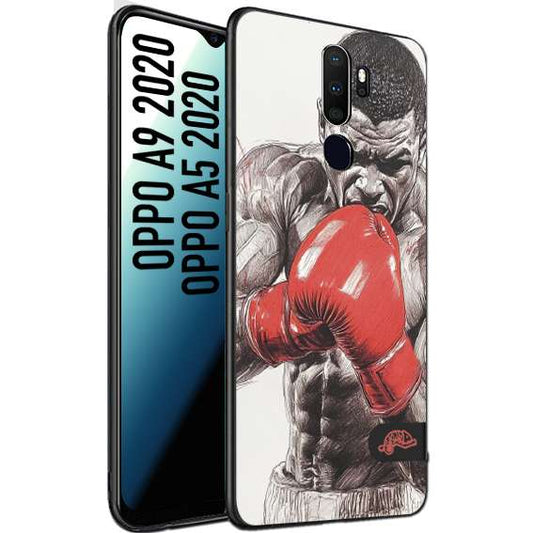 CUSTOMIZZA - Custodia cover nera morbida in tpu compatibile per Oppo A9 2020 - A5 2020 pugilato pugili disegno tattoo guantoni box pesi massimi gancio