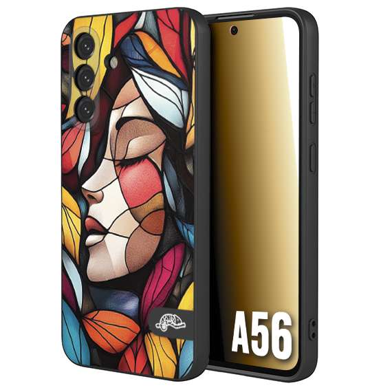 CUSTOMIZZA - Custodia cover nera morbida in tpu compatibile per Samsung A56 5G Vetrata artistica volto di donna profilo fogliare mosaico di vetro colorato