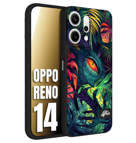 CUSTOMIZZA - Custodia cover nera morbida in tpu compatibile per Oppo Reno 14 animali color giungla tropicale occhio di coccodrillo alligatore disegnato