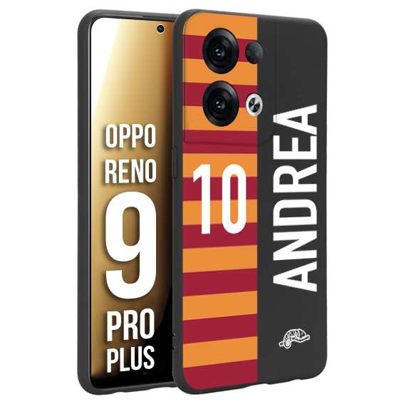 CUSTOMIZZA - Custodia cover nera morbida in tpu compatibile per Oppo Reno 9 PRO PLUS personalizzata calcio football nome e numero calciatori giallo rossi