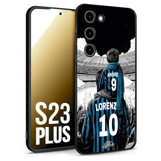 CUSTOMIZZA - Custodia cover nera morbida in tpu compatibile per Samsung S23 PLUS personalizzata calcio football padre e figlio calciatori nerazzurra