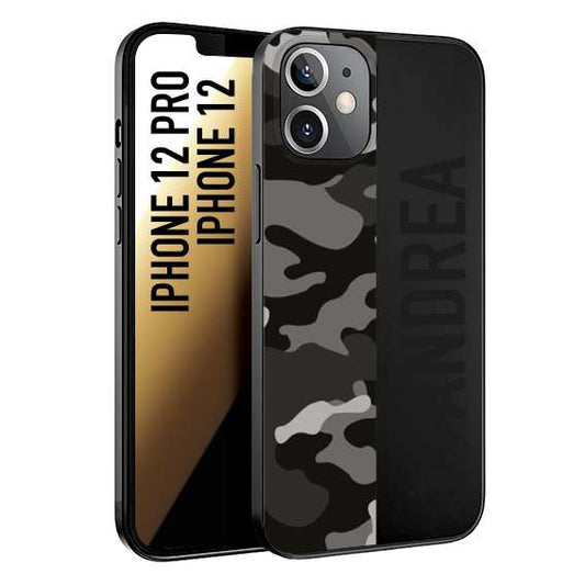 CUSTOMIZZA - Custodia cover nera morbida in tpu compatibile per iPhone 12 - 12 PRO camouflage mimetico militare personalizzata nome