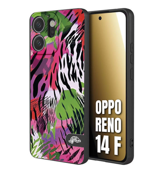 CUSTOMIZZA - Custodia cover nera morbida in tpu compatibile per Oppo Reno 14 F leopardato tigrato tiger colorata summer color verde fucsia