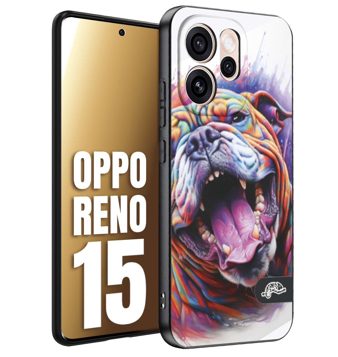 CUSTOMIZZA - Custodia cover nera morbida in tpu compatibile per Oppo Reno 15 animali color bulldog cane dog colori vibranti disegnato schizzo