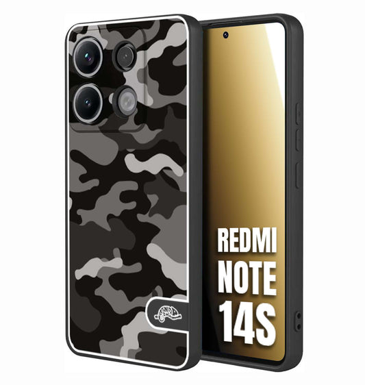 CUSTOMIZZA - Custodia cover nera morbida in tpu compatibile per Xiaomi Redmi Note 14S camouflage mimetico militare nero black grigio