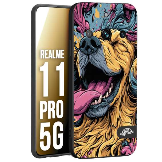 CUSTOMIZZA - Custodia cover nera morbida in tpu compatibile per Realme 11 PRO 5G Golden Retriever illustrazione cane pop art cane street art cartone animato
