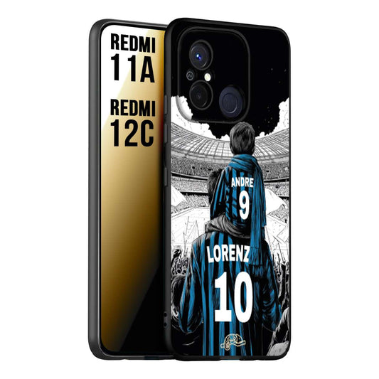 CUSTOMIZZA - Custodia cover nera morbida in tpu compatibile per Xiaomi Redmi 11A - 12C personalizzata calcio football padre e figlio calciatori nerazzurra