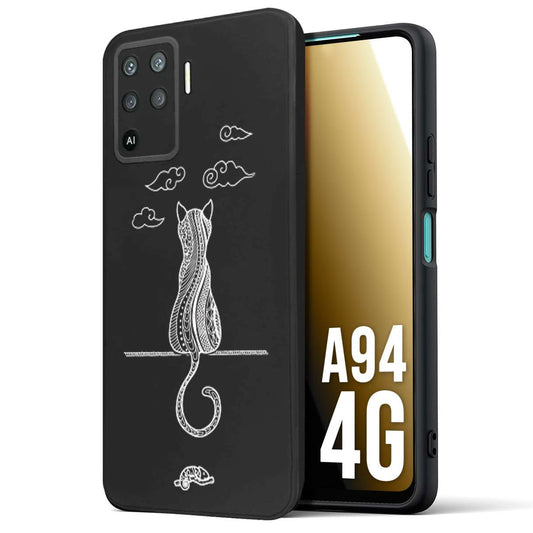 CUSTOMIZZA - Custodia cover nera morbida in tpu compatibile per Oppo A94 4G gatto mandala stilizzato gattino a rilievo soft touch donna bianca