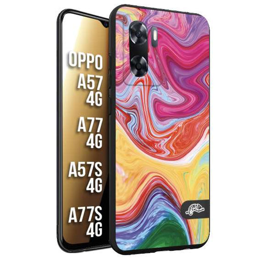 CUSTOMIZZA - Custodia cover nera morbida in tpu compatibile per Oppo A57 - A77 - A57S - A77S (4G) colorata fantasia vortice marmo onde verde fucsia gialla
