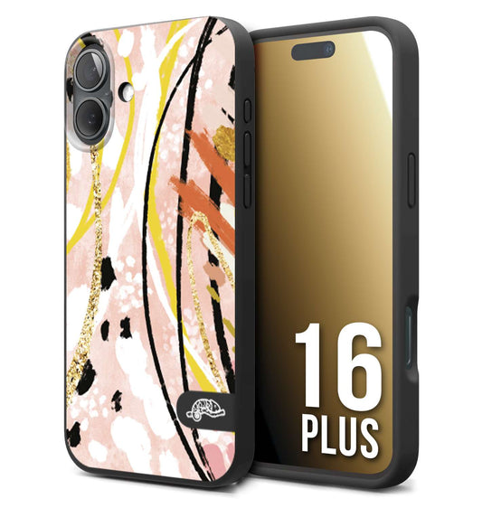 CUSTOMIZZA - Custodia cover nera morbida in tpu compatibile per iPhone 16 PLUS fiori astratti donna zebrato leopardato fantasia dorata gialla rosa colorata