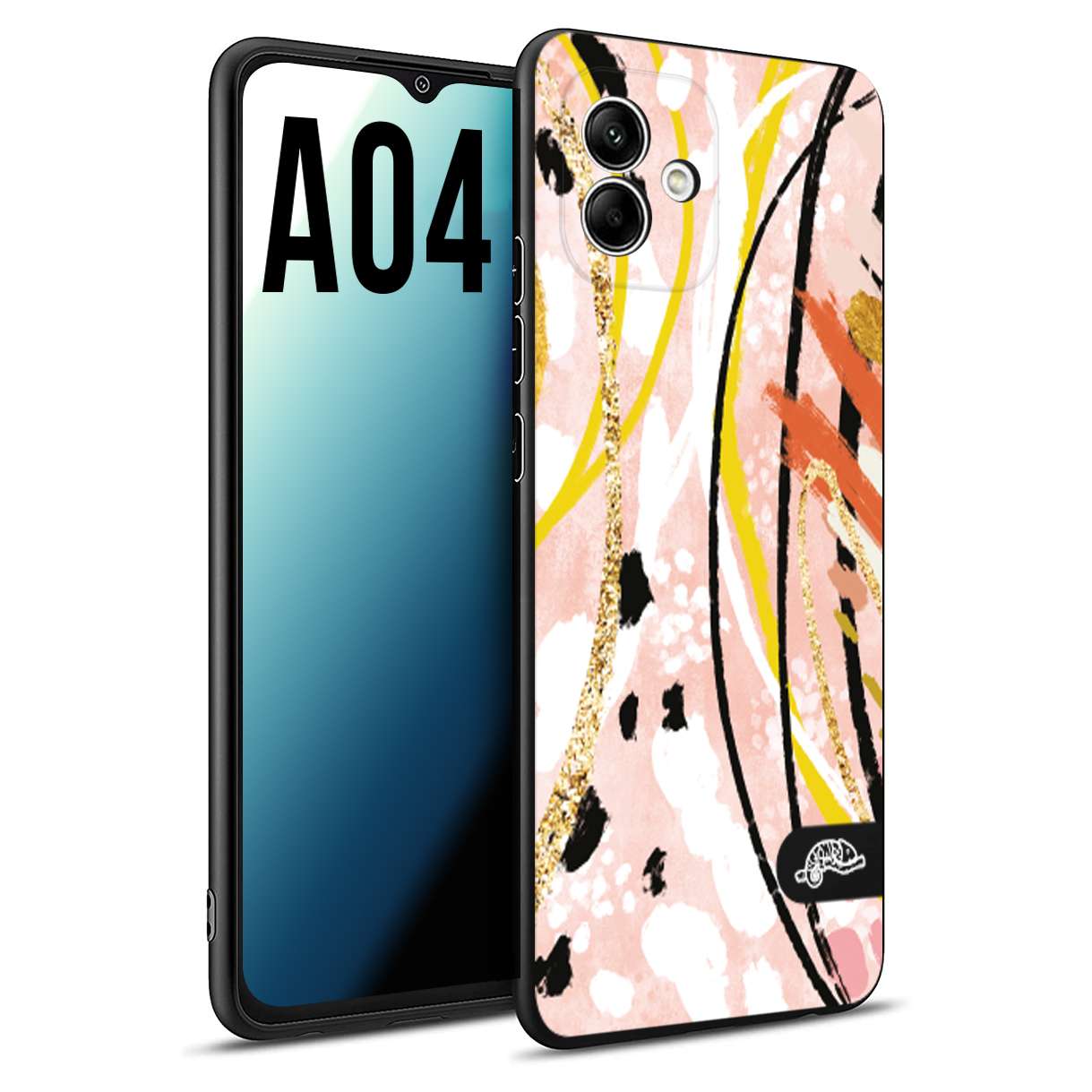 CUSTOMIZZA - Custodia cover nera morbida in tpu compatibile per Samsung A04 fiori astratti donna zebrato leopardato fantasia dorata gialla rosa colorata