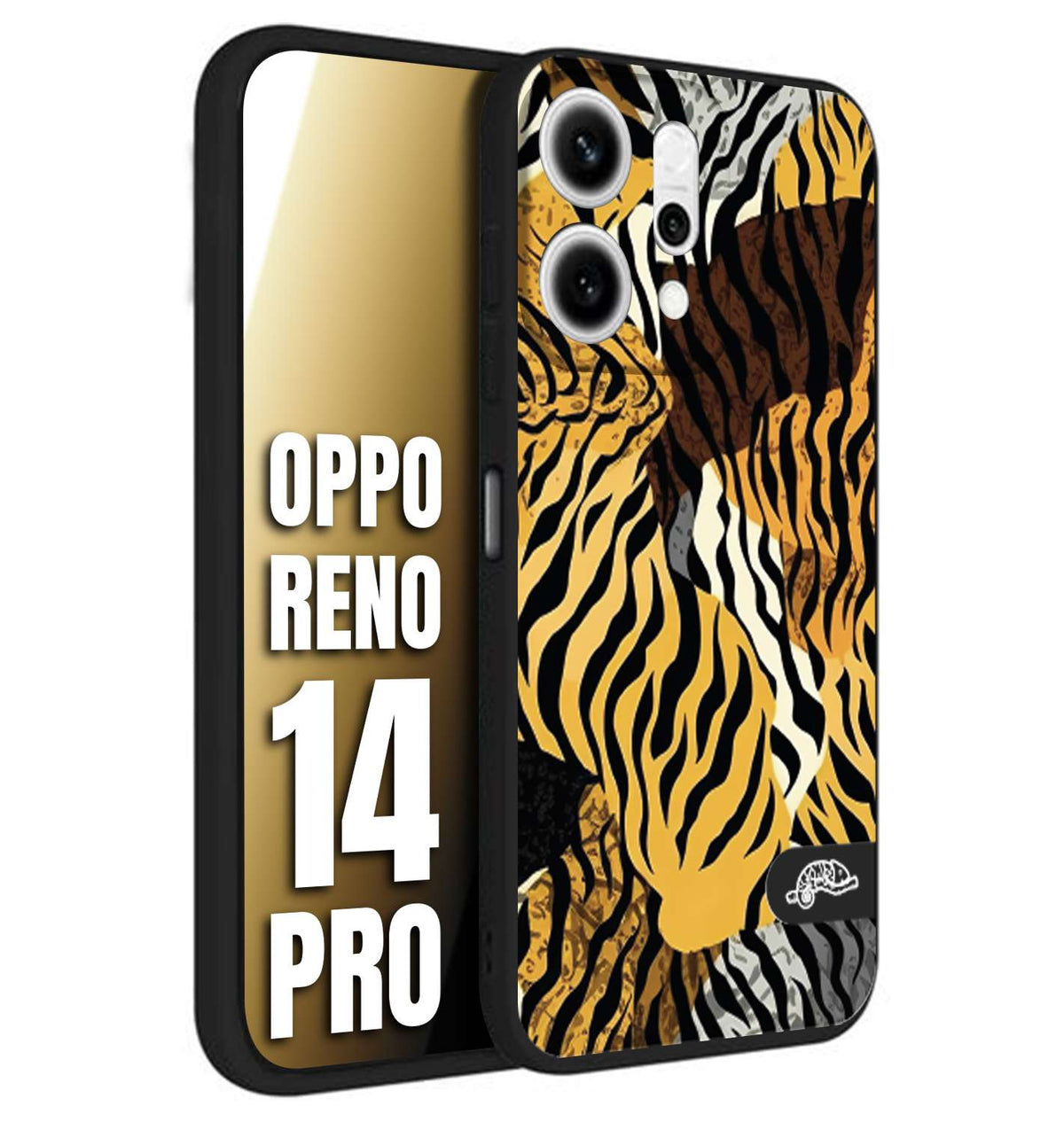 CUSTOMIZZA - Custodia cover nera morbida in tpu compatibile per Oppo Reno 14 PRO leopardato tigrato tiger colorata donna fashion estate