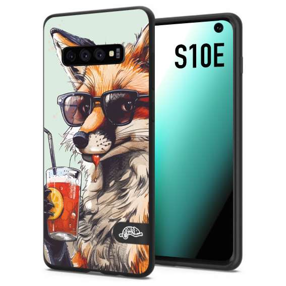 CUSTOMIZZA - Custodia cover nera morbida in tpu compatibile per Samsung S10E estate disegnata cocktails animali simpatici fox volpe negroni