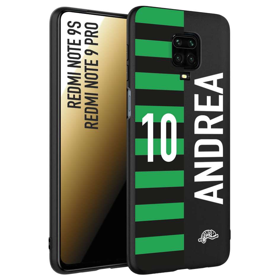 CUSTOMIZZA - Custodia cover nera morbida in tpu compatibile per Xiaomi Redmi Note 9S - Note 9 PRO personalizzata calcio football nome e numero calciatori neroverde