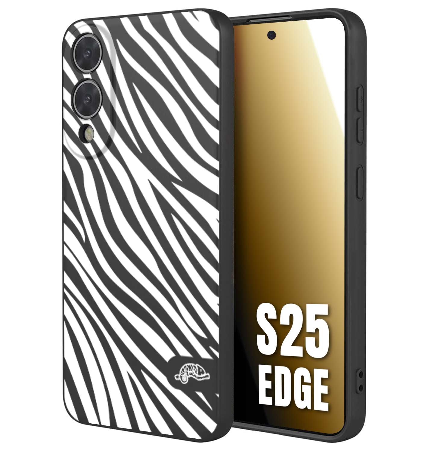 CUSTOMIZZA - Custodia cover nera morbida in tpu compatibile per Samsung S25 EDGE zebrata maculata a rilievo soft touch donna bianca