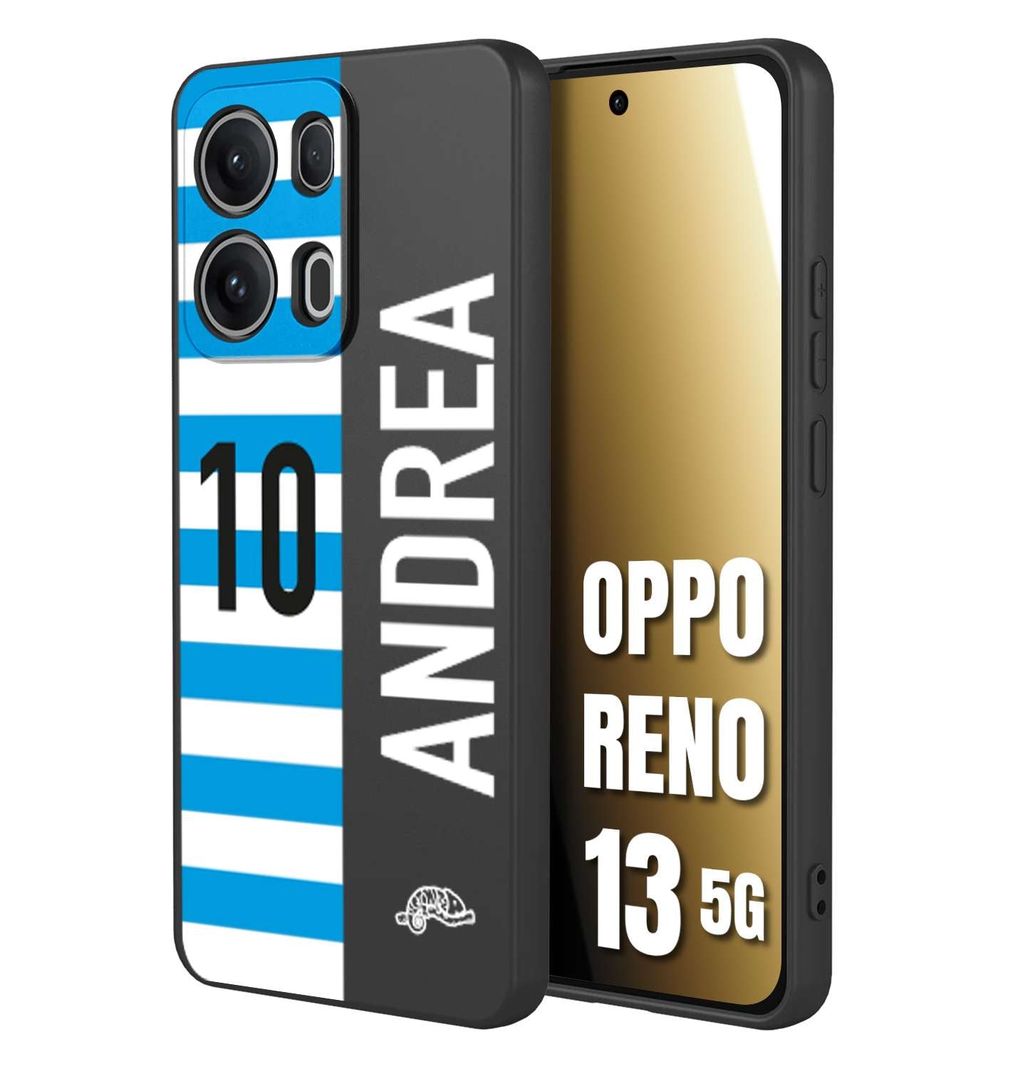 CUSTOMIZZA - Custodia cover nera morbida in tpu compatibile per Oppo Reno 13 5G personalizzata calcio football nome e numero calciatori biancazzurri