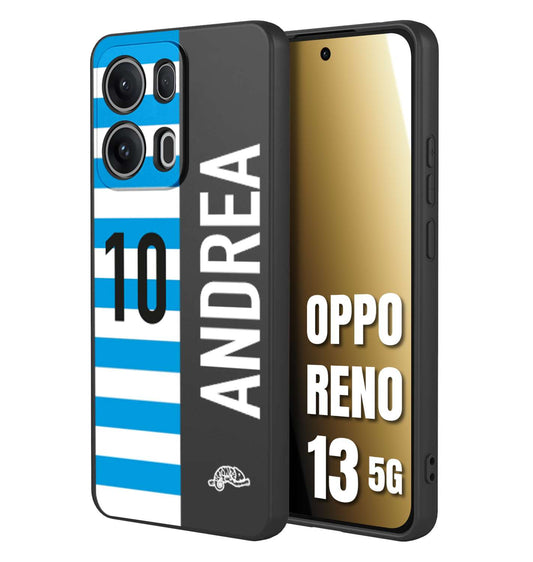 CUSTOMIZZA - Custodia cover nera morbida in tpu compatibile per Oppo Reno 13 5G personalizzata calcio football nome e numero calciatori biancazzurri
