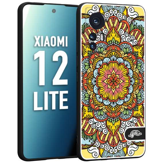 CUSTOMIZZA - Custodia cover nera morbida in tpu compatibile per Xiaomi 12 LITE mandala colorato fiore nuvole arancione