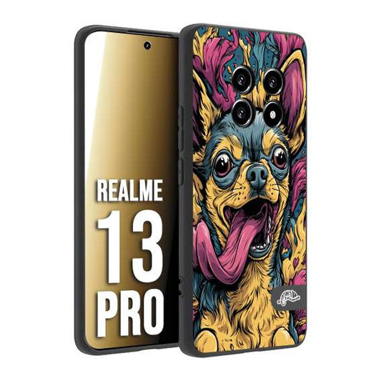 CUSTOMIZZA - Custodia cover nera morbida in tpu compatibile per Realme 13 PRO Chihuahua illustrazione cane pop art cane street art cartone animato