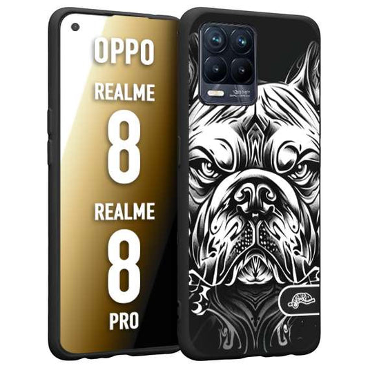 CUSTOMIZZA - Custodia cover nera morbida in tpu compatibile per Oppo Realme 8 - 8 PRO bulldog bianco a rilievo disegnato tattoo tatuaggio