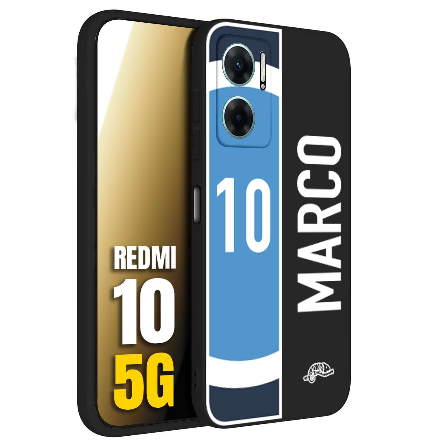 CUSTOMIZZA - Custodia cover nera morbida in tpu compatibile per Xiaomi Redmi 10 5G personalizzata calcio football nome e numero calciatori biancoazzurri bianco celesti