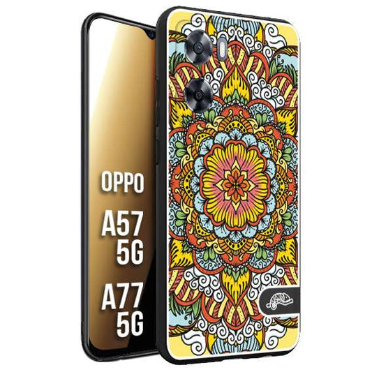 CUSTOMIZZA - Custodia cover nera morbida in tpu compatibile per Oppo A57 5G - A77 5G mandala colorato fiore nuvole arancione