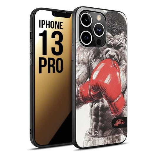 CUSTOMIZZA - Custodia cover nera morbida in tpu compatibile per iPhone 13 PRO pugilato pugili disegno tattoo guantoni box pesi massimi gancio